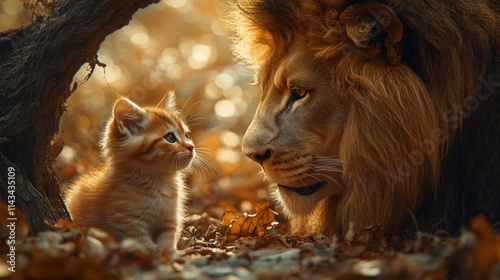 Kitten and Lion Reflection of Inner Strength and Transformation Courage Empowerment photo