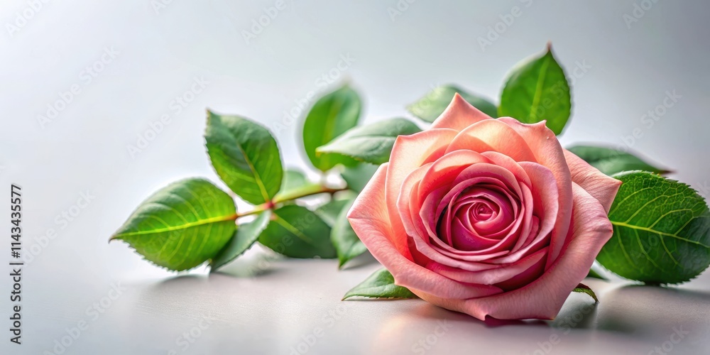 Fototapeta premium Rose flower with leaves frame, natural, elegant design, natural, elegant design, floral arrangement, leafy, garden, botanical