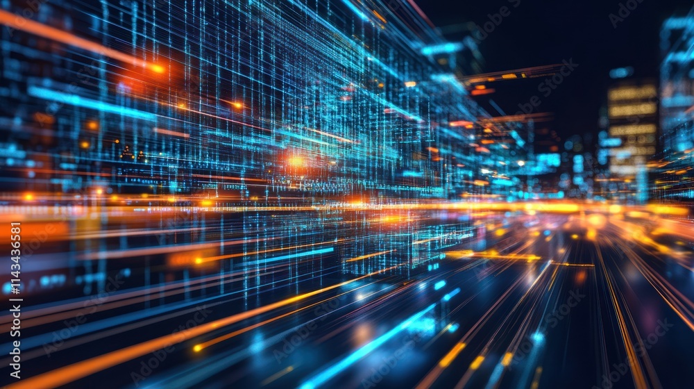 An abstract digital scene featuring bright lights and technological elements An abstract digital scene featuring bright lights and technological elements