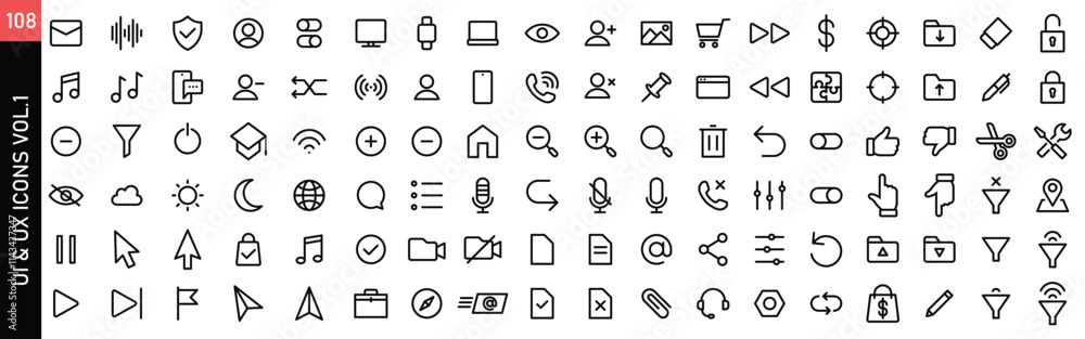 Vol 1 UI and UX solid icons. User interface icon set outline design Vol 1 UI and UX solid icons. User interface icon set outline design