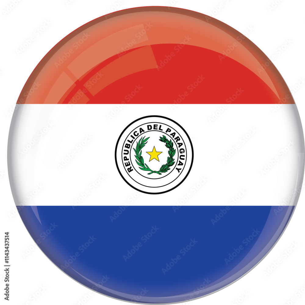 Obraz premium Paraguay flag with glossy rounded button for football team and national emblem