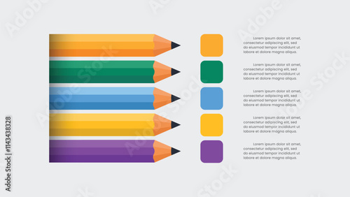 Pencil infographic with 5 options or steps. Education Infographic.