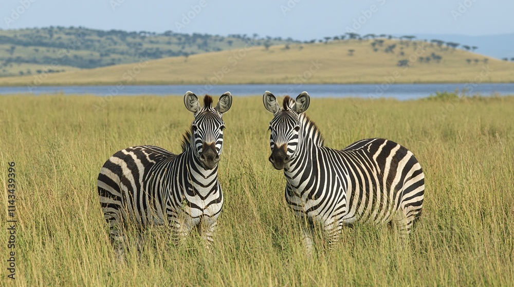 Obraz premium Two Zebras in African Savanna: Wildlife Photography