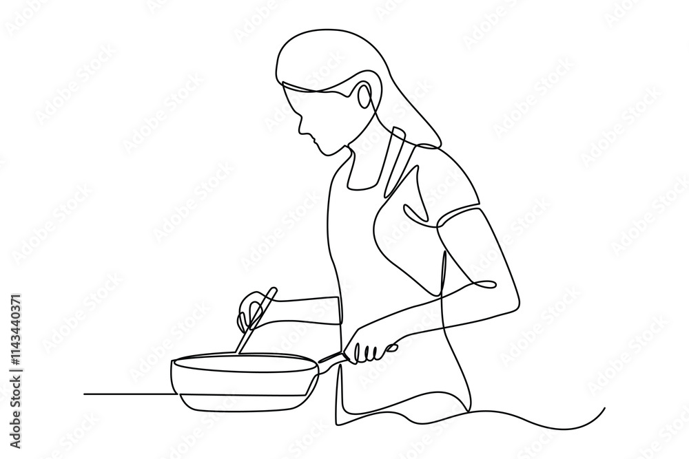 Simple continuous line draw of cooking activity minimalist concept, Cooking activity. Simple continuous line draw of cooking activity minimalist concept, Cooking activity.