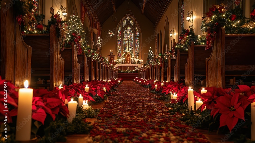 custom made wallpaper toronto digitalA beautifully decorated church with poinsettias, candles, and festive lights for a Christmas Eve service