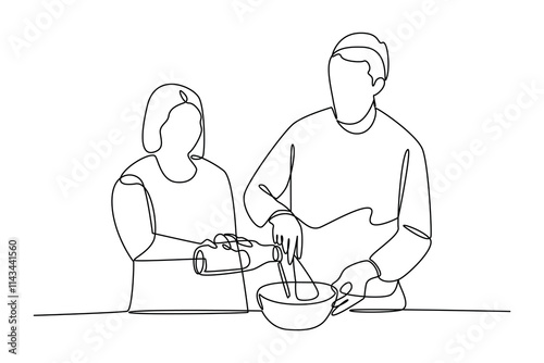 Simple continuous line draw of cooking activity minimalist concept, Cooking activity.