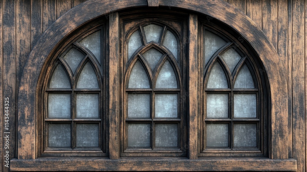 3D illustration of a textured and traditional arched window made of dark wood, isolated on a white background. 3D illustration of a textured and traditional arched window made of dark wood, isolated on a white background.