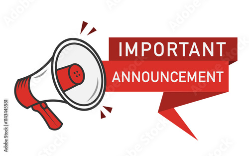 Important Announcement vector image with red color, announcement promotional png image with speaker icon photo