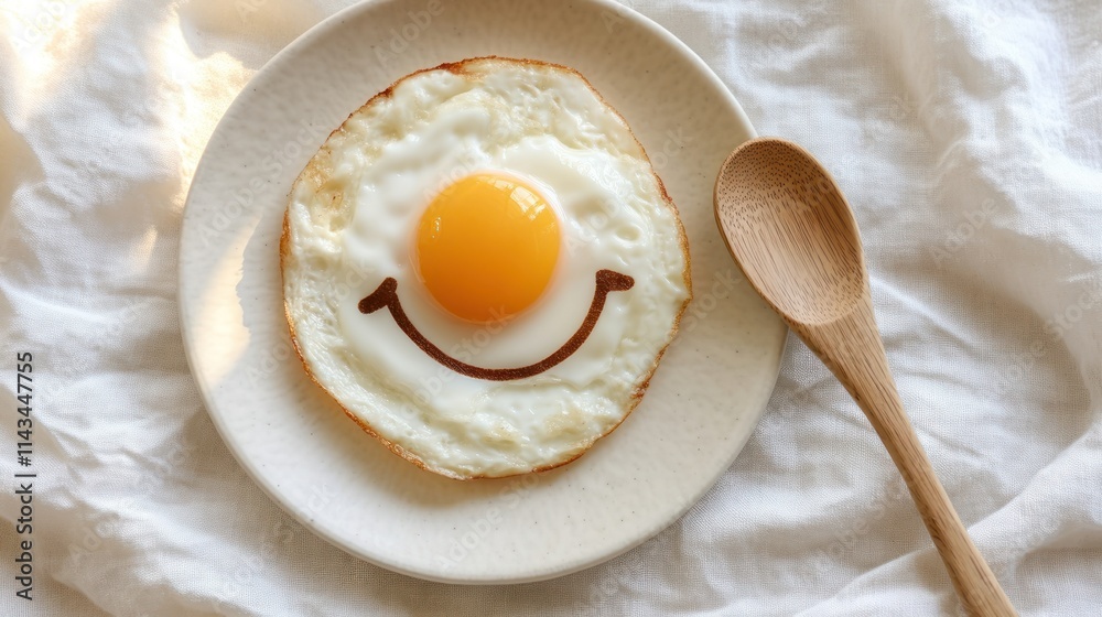 A cheerful smiling fried egg on a plate. A cheerful smiling fried egg on a plate.