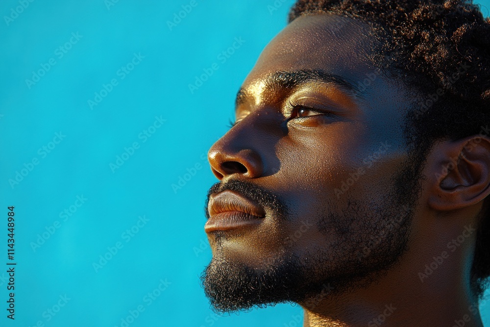 Skincare Woman Contemplating With Blue Background Skincare Woman Contemplating With Blue Background