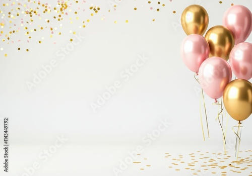 Elegant Pink and Gold Balloons with Confetti