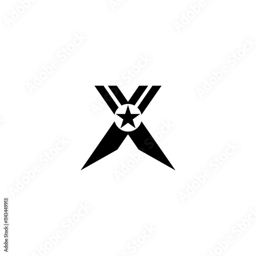 letter x initial with star and medal logo icon vector template