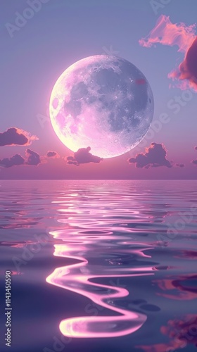 Captivating full moon reflecting its ethereal glow on the tranquil rippling ocean surface at magical twilight  Serene and peaceful landscape with cloudy sky and atmospheric scenery