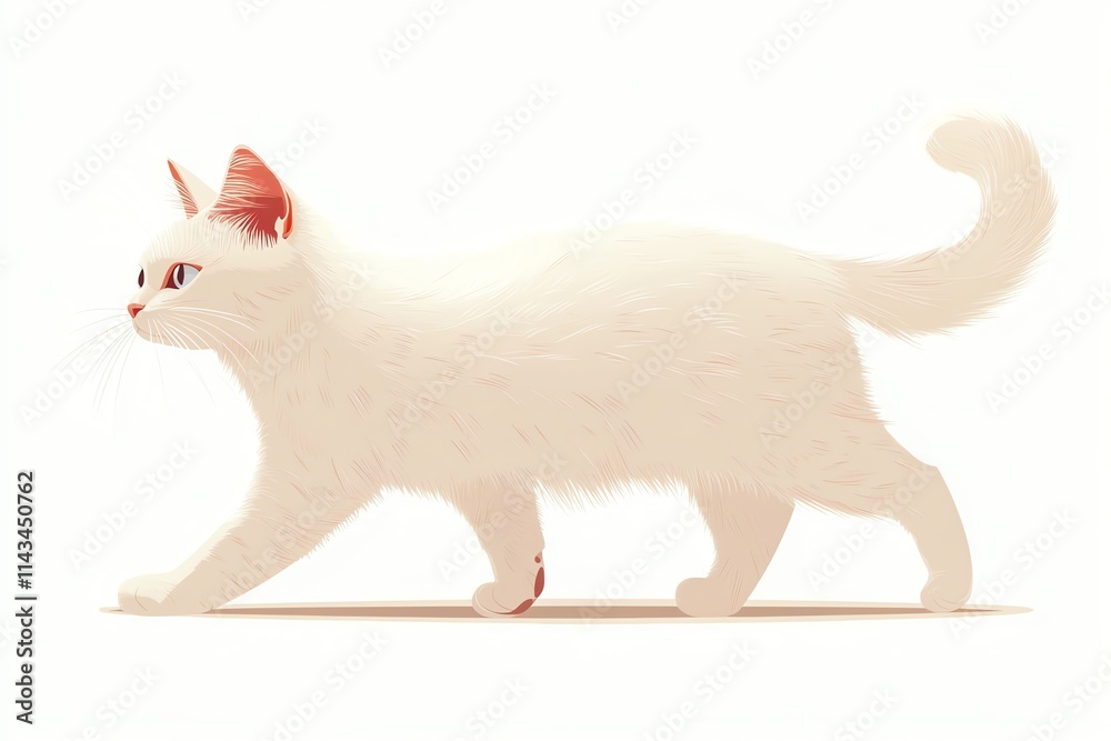 A stylized illustration of a white cat walking gracefully. A stylized illustration of a white cat walking gracefully.
