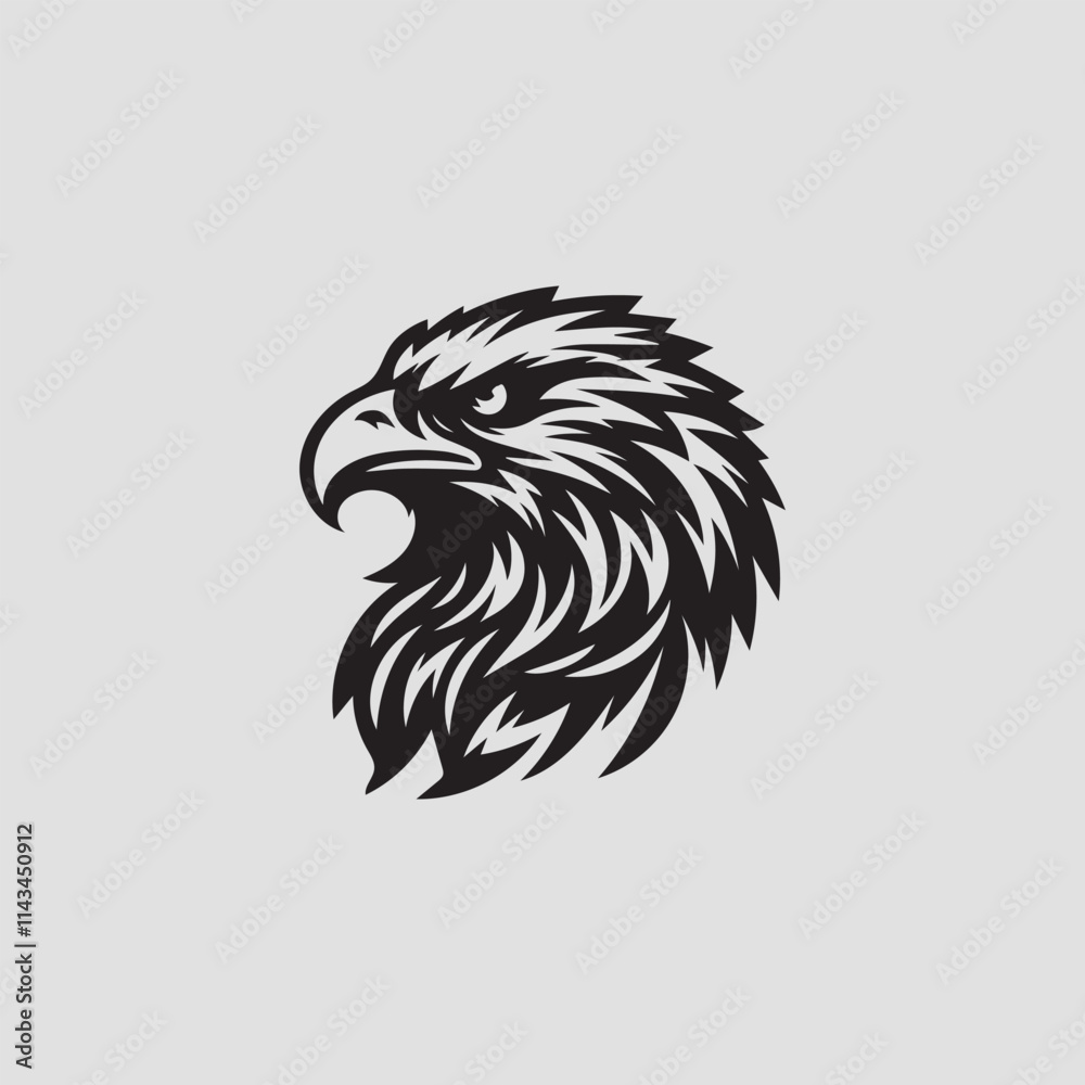 Obraz premium Eagle head, side face illustration work design for a logo, tattoo. A black and white eagle logo, represented with a vector graphic.Logo of an eagle with black colour.