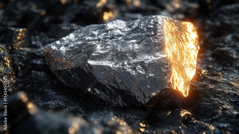 Raw Metallic Lithium Ore in Rocky Terrain with Reflective Surfaces and Intricate Textures Raw Metallic Lithium Ore in Rocky Terrain with Reflective Surfaces and Intricate Textures