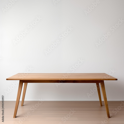 Light Oak Wooden Dining Table against White Wall