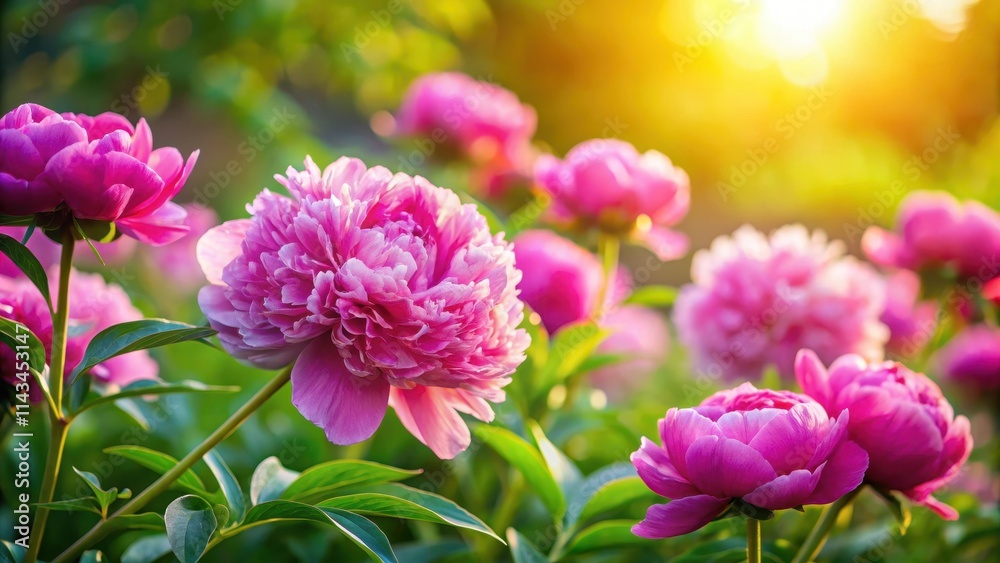Fototapeta premium Colorful pink peony flowers blooming in a garden on a sunny day, flowers, , flowers