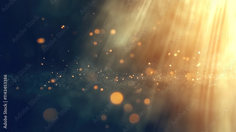 Obraz premium Golden Light Rays Illuminate Dark Surface With Sparkling Dust