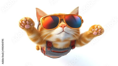 A cat flying around the universe, wearing a pair of sunglasses, embodying a cool, adventurous spirit as it journeys through space. The image captures the feline's relaxed yet confident attitude  photo