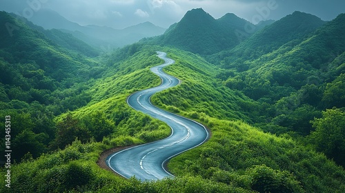 Winding Road Through Lush Green Mountains