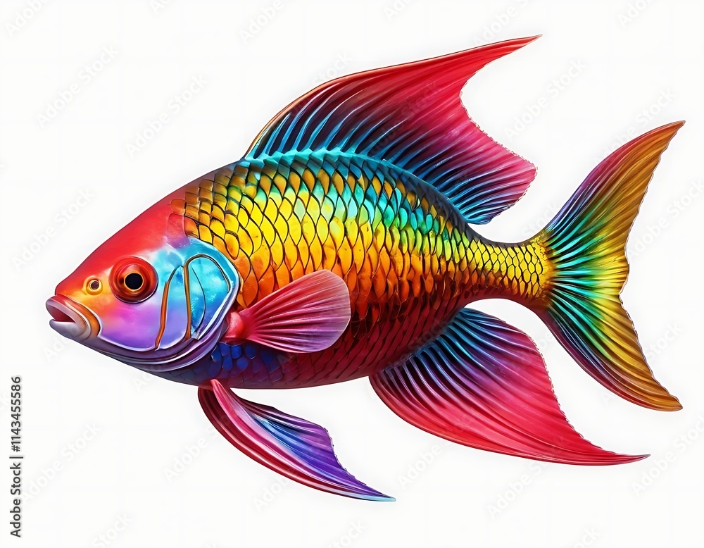 Fototapeta premium Vibrant Rainbow Fish: Photorealistic Marine Life with Iridescent Scales. generated by ai. 