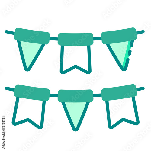 Garland flag decoration green filled line icon for enhancing festival and party settings