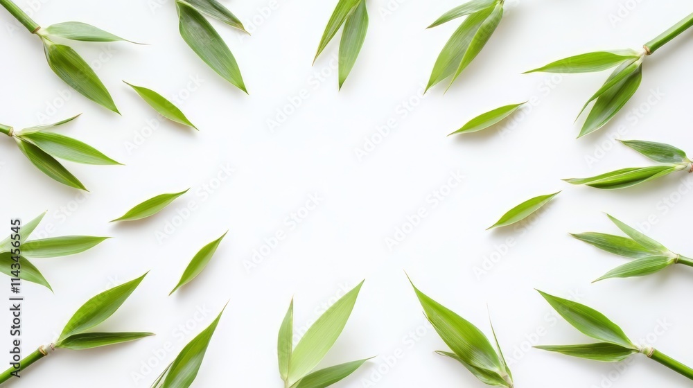 Naklejka premium Fresh Bamboo Leaves Pattern on White Background