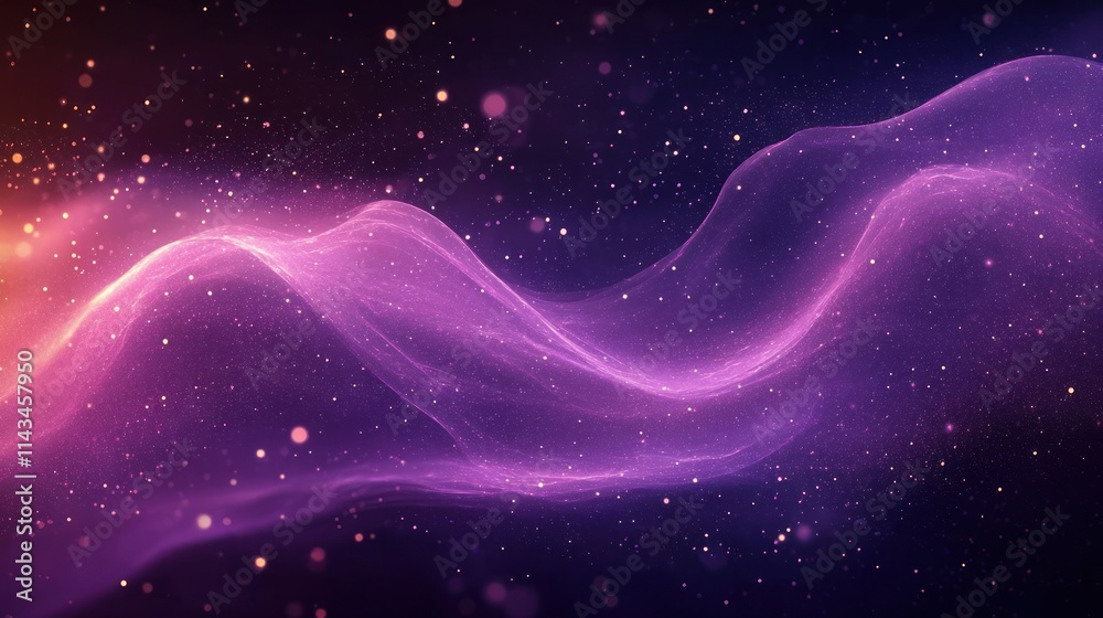 Fototapeta premium Ethereal Light Waves and Glowing Particles Abstract Background in Cosmic Purple and Pink Colors