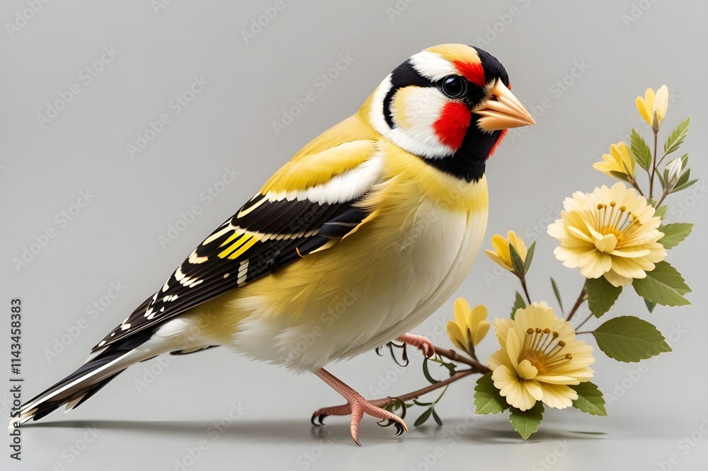 Fototapeta premiumElegant goldfinch isolated on transparent background for ornithology and nature-themed design projects 