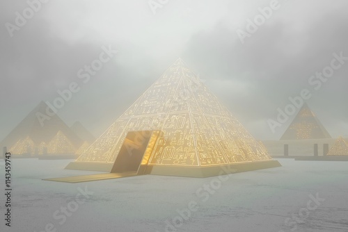 Glowing Egyptian Pyramids in the Fog
