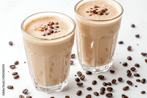 Two Coffee Glasses Arranged on a White Tabletop