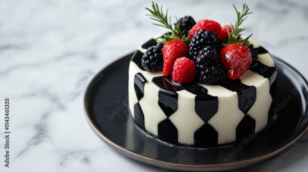 Stunning Black and White Modern Cake with Fresh Berries Stunning Black and White Modern Cake with Fresh Berries