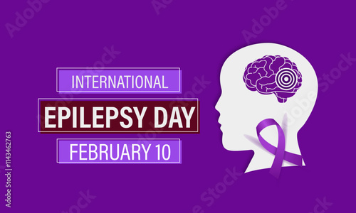 International Epilepsy Day observed every year on  2nd Monday of February. Health banner, Human head, stethoscope with Brain. Vector illustration of background.