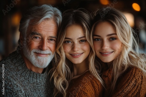 Three Generations of Women Embracing Smiling Together Celebrating Mother’s Day at Home Family Love Connection Warmth photo