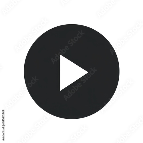 A black circle with a white arrow in the middle as a video play button, a simple and minimalistic logo design, isolated on a transparent PNG white background