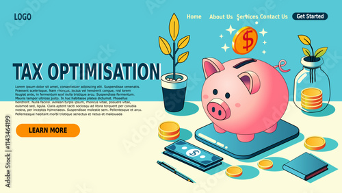 Piggy bank for Tax Optimisation, vector art, simple, minimalist