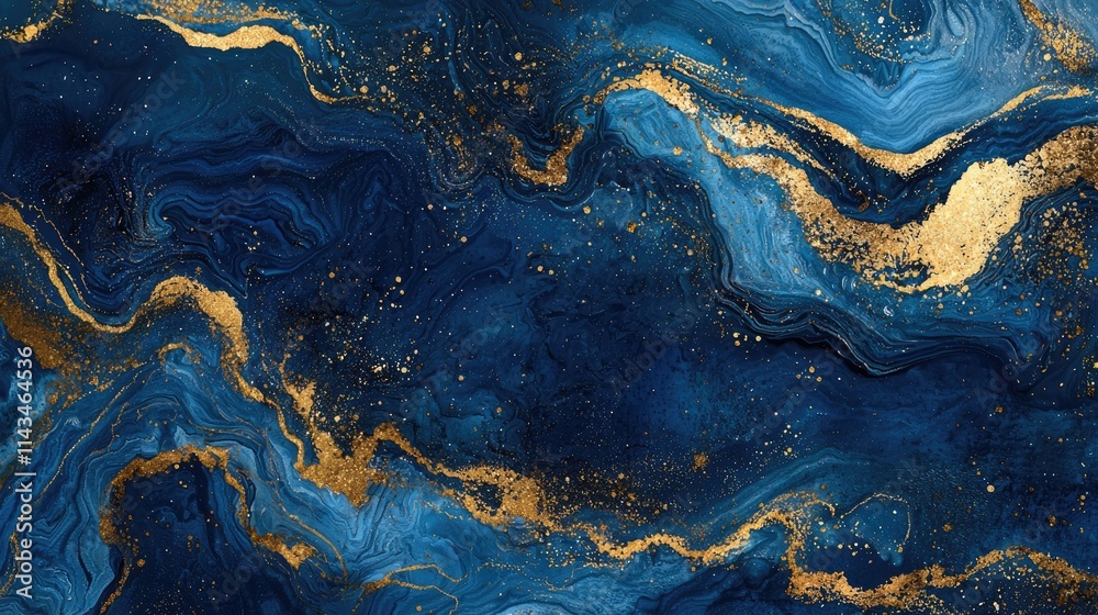 Fototapeta premium Swirling shades of blue and gold evoke feelings of calm and warmth, creating an abstract ocean scene that invites relaxation.