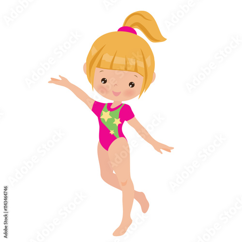 Cute little girl gymnast vector cartoon illustration