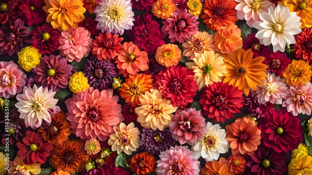A vibrant collection of autumn dahlia flowers A vibrant collection of autumn dahlia flowers