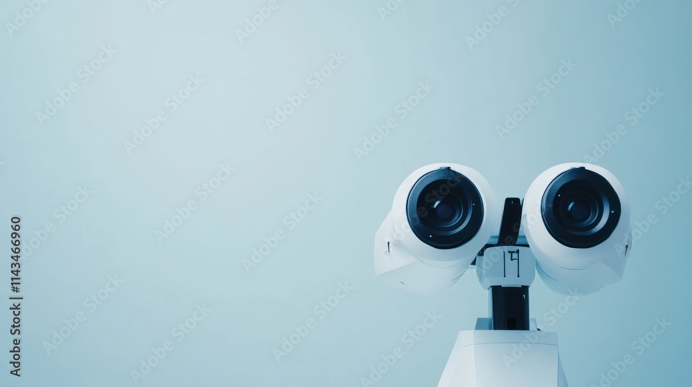 Robotic device with dual lenses on a light background. Robotic device with dual lenses on a light background.