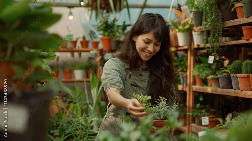Businesswoman working in shop, AI generated image