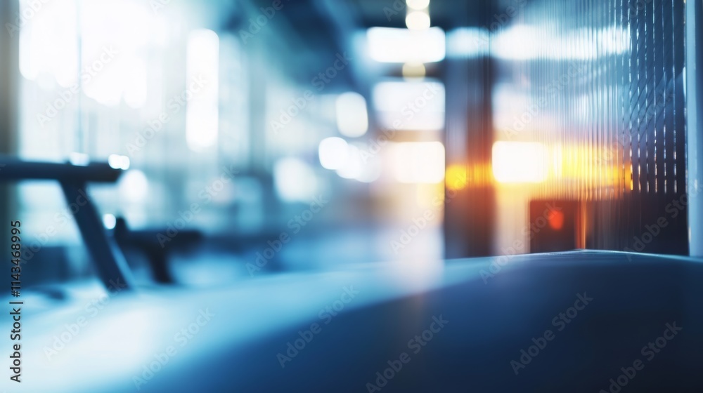 Fototapeta premium Modern Fitness Center Interior Design - Blurred View of Gym Equipment and Architecture