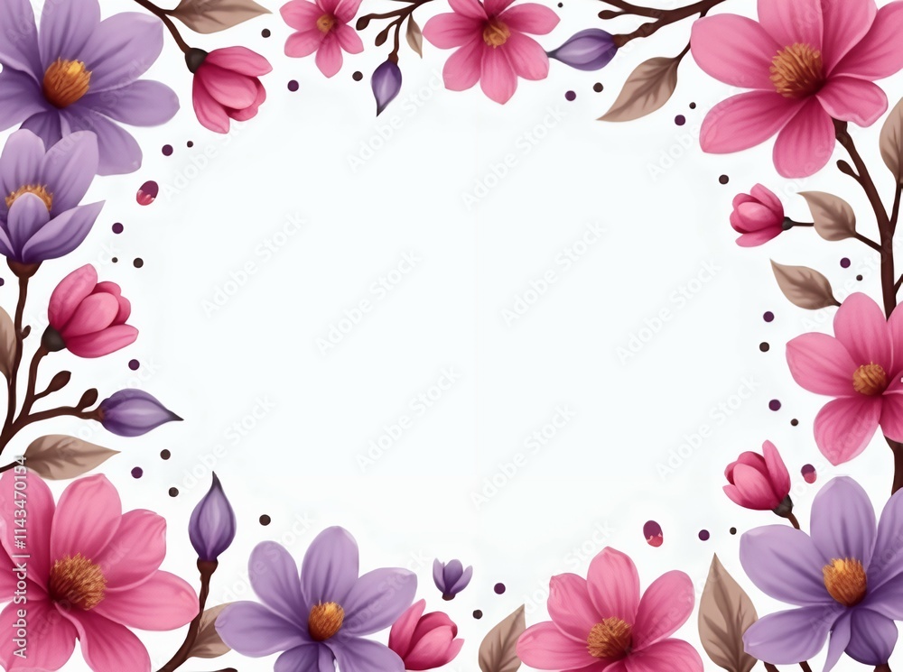 A vibrant pink and lavender floral design with blossoming cherry and magnolia flowers A vibrant pink and lavender floral design with blossoming cherry and magnolia flowers