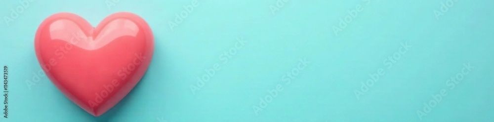 A beautiful pastel blue background featuring a large plastic heart in shades of coral and turquoise, whimsical, creative A beautiful pastel blue background featuring a large plastic heart in shades of coral and turquoise, whimsical, creative