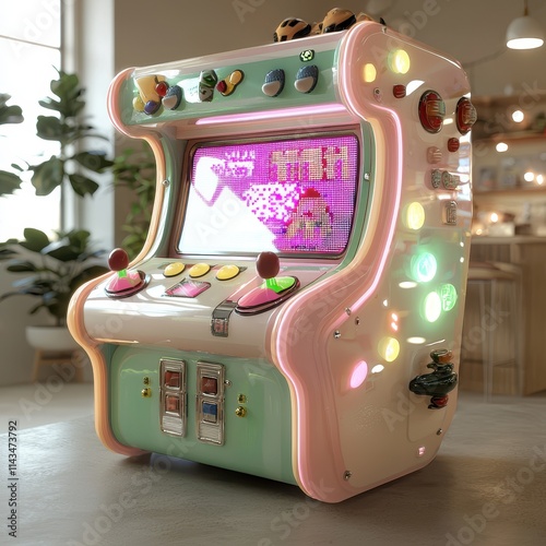 Retro Arcade Machine with Colorful Lights and Vintage Design