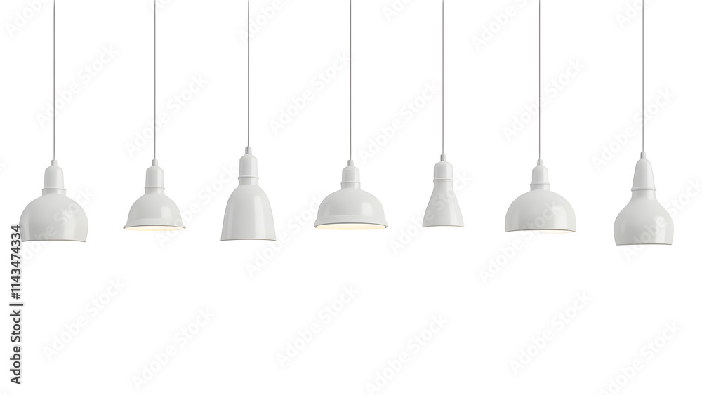Obraz premium Set of different modern hanging lamps on white background.