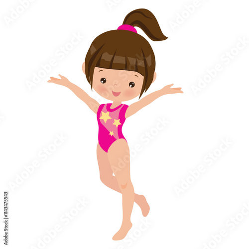 Cute little girl gymnast vector cartoon illustration