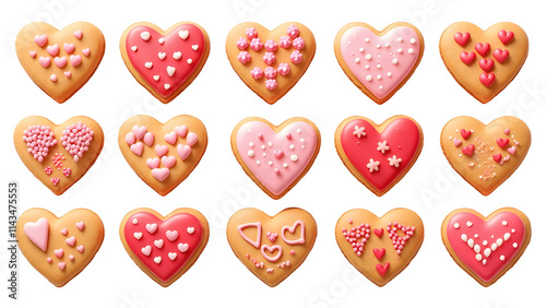 Collection set of Valentine's heart shape of cookies isolated on white background.