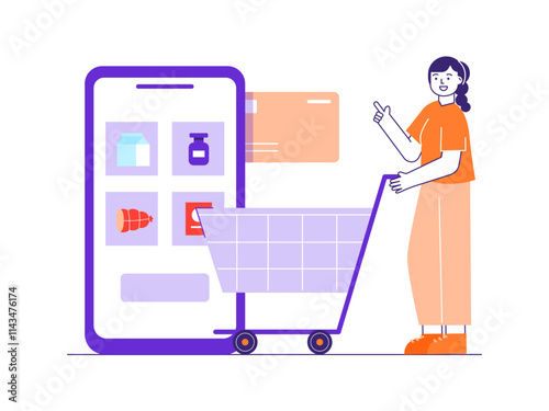 Man shopping order via online app. Online Food illustration. Flat vector illustrations